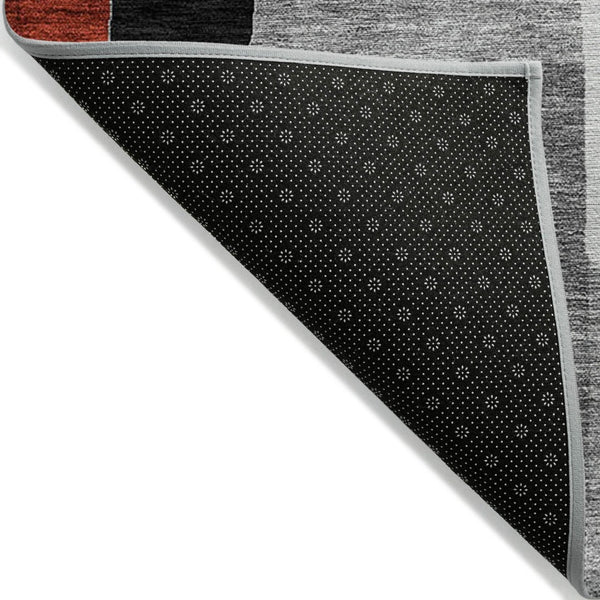 HomeRoots 5' Stylish Gray, Ivory & Red Geometric Washable Area Rug for Indoor & Outdoor Spaces, Durable Design 5' X 8' 613212