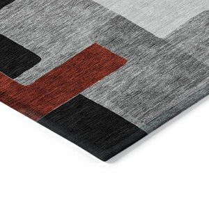 HomeRoots 5' Stylish Gray, Ivory & Red Geometric Washable Area Rug for Indoor & Outdoor Spaces, Durable Design 5' X 8' 613212