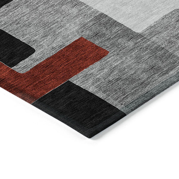 HomeRoots 5' Stylish Gray, Ivory & Red Geometric Washable Area Rug for Indoor & Outdoor Spaces, Durable Design 5' X 8' 613212
