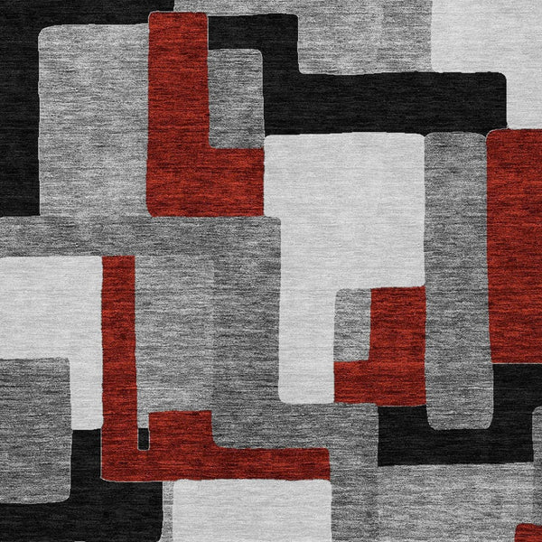 HomeRoots 5' Stylish Gray, Ivory & Red Geometric Washable Area Rug for Indoor & Outdoor Spaces, Durable Design 5' X 8' 613212