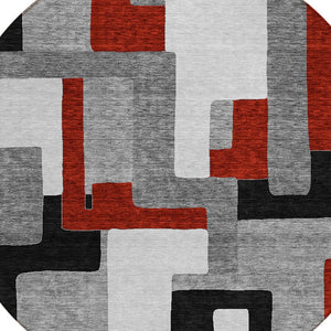 Homeroots 3' Stylish Geometric Washable Area Rug For Indoor And Outdoor Use - Durable & Versatile Design Gray Polyester 613213