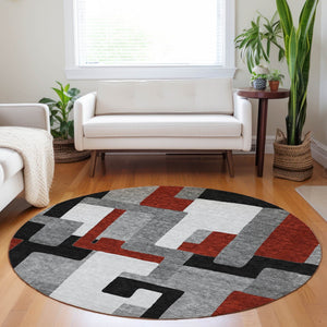 Homeroots 3' Stylish Geometric Washable Area Rug For Indoor And Outdoor Use - Durable & Versatile Design Gray Polyester 613213