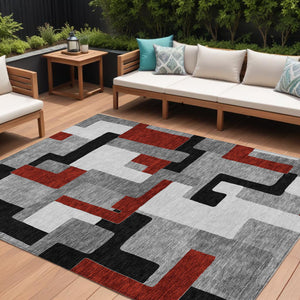 Homeroots 3' Stylish Geometric Washable Area Rug For Indoor And Outdoor Use - Durable & Versatile Design Gray Polyester 613216