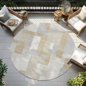 Homeroots 3' Stylish Geometric Washable Area Rug For Indoor And Outdoor Use - Durable & Versatile Design Ivory Polyester 613219
