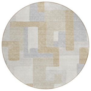 HomeRoots 5' Stylish Ivory Beige and Gray Geometric Area Rug - Washable, Durable for Indoor & Outdoor Use 8' Round 613219