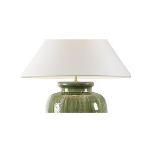 Wildwood Yamato Hand-Turned Table Lamp Short — Shiga Kiln Ceramic Base, Rolled Linen Shade, Brown/Green Finish 61322