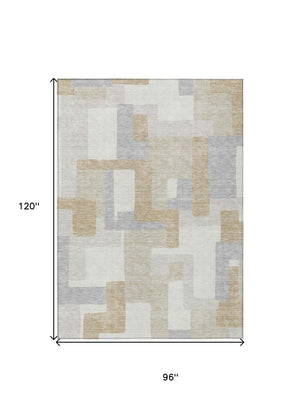 HomeRoots 5' Stylish Ivory Beige and Gray Geometric Area Rug - Washable, Durable for Indoor & Outdoor Use 8' X 10' 613220