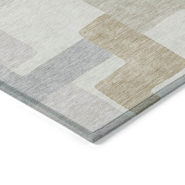 HomeRoots 5' Stylish Ivory Beige and Gray Geometric Area Rug - Washable, Durable for Indoor & Outdoor Use 8' X 10' 613220