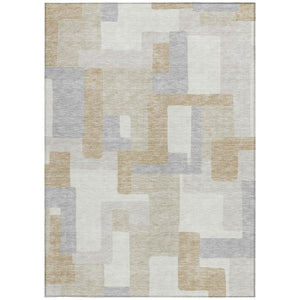 HomeRoots 5' Stylish Ivory Beige and Gray Geometric Area Rug - Washable, Durable for Indoor & Outdoor Use 8' X 10' 613220