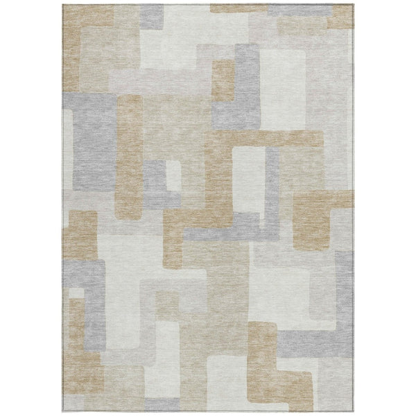 HomeRoots 5' Stylish Ivory Beige and Gray Geometric Area Rug - Washable, Durable for Indoor & Outdoor Use 8' X 10' 613220