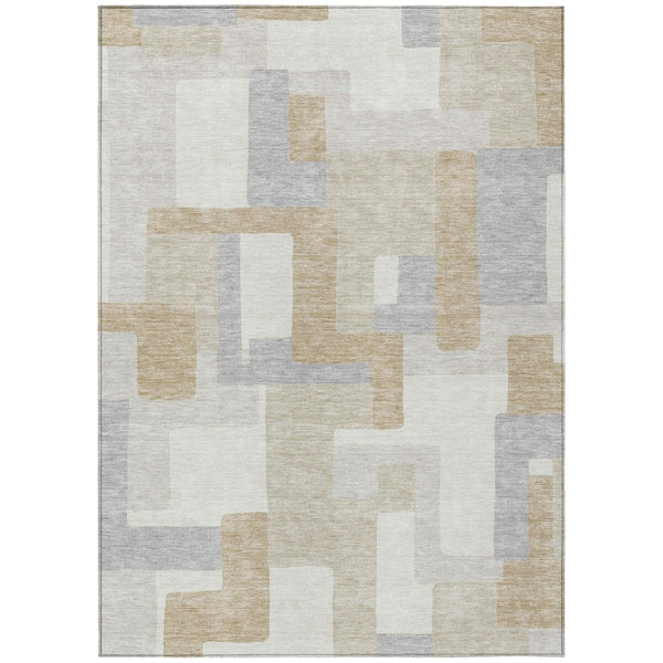 HomeRoots 5' Stylish Ivory Beige and Gray Geometric Area Rug - Washable, Durable for Indoor & Outdoor Use 9' X 12' 613221