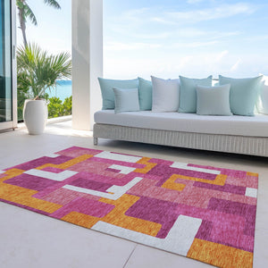 Homeroots 3' Stylish Geometric Washable Area Rug For Indoor And Outdoor Use - Durable & Versatile Design Pink Polyester 613223