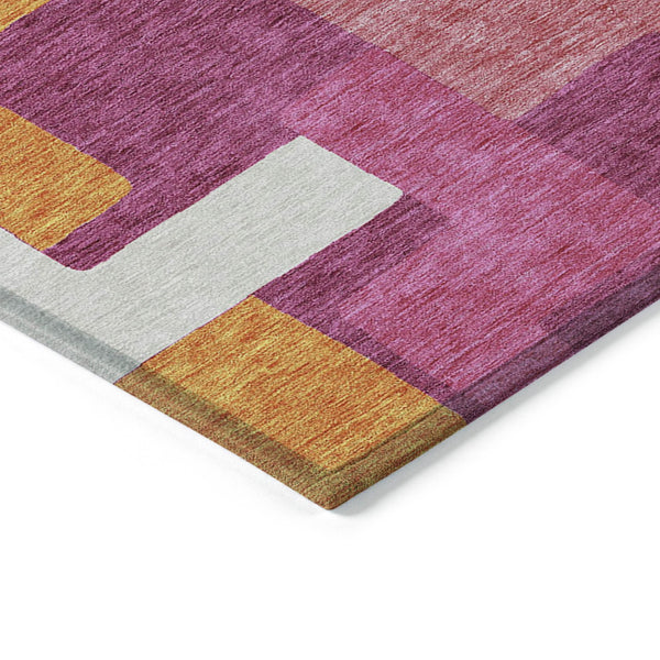 Homeroots 3' Stylish Geometric Washable Area Rug For Indoor And Outdoor Use - Durable & Versatile Design Pink Polyester 613223