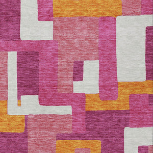 Homeroots 3' Stylish Geometric Washable Area Rug For Indoor And Outdoor Use - Durable & Versatile Design Pink Polyester 613224