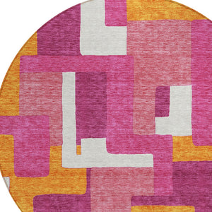 Homeroots 3' Stylish Geometric Washable Area Rug For Indoor And Outdoor Use - Durable & Versatile Design Pink Polyester 613225