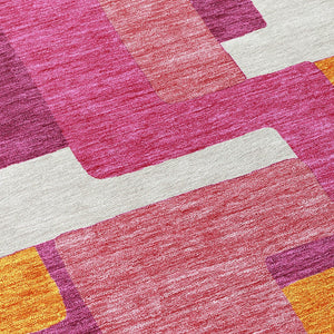 Homeroots 3' Stylish Geometric Washable Area Rug For Indoor And Outdoor Use - Durable & Versatile Design Pink Polyester 613225