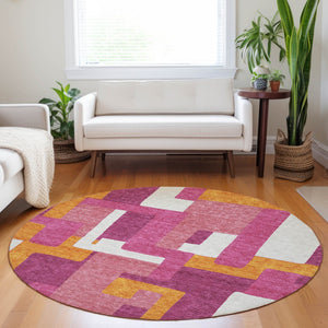 Homeroots 3' Stylish Geometric Washable Area Rug For Indoor And Outdoor Use - Durable & Versatile Design Pink Polyester 613225