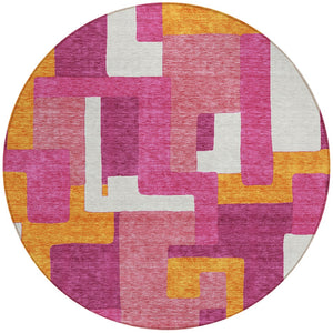 Homeroots 3' Stylish Geometric Washable Area Rug For Indoor And Outdoor Use - Durable & Versatile Design Pink Polyester 613225