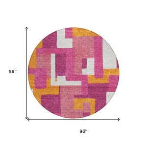 Homeroots 3' Stylish Geometric Washable Area Rug For Indoor And Outdoor Use - Durable & Versatile Design Pink Polyester 613225