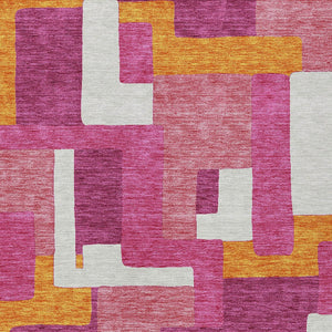 Homeroots 3' Stylish Geometric Washable Area Rug For Indoor And Outdoor Use - Durable & Versatile Design Pink Polyester 613226