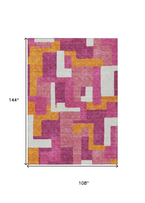 Homeroots 3' Stylish Geometric Washable Area Rug For Indoor And Outdoor Use - Durable & Versatile Design Pink Polyester 613227