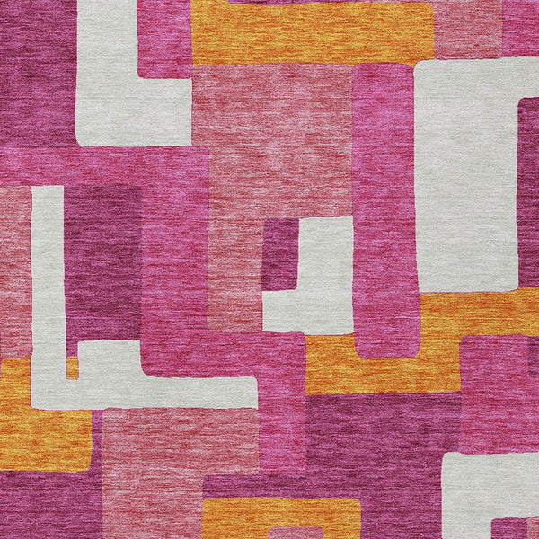 Homeroots 3' Stylish Geometric Washable Area Rug For Indoor And Outdoor Use - Durable & Versatile Design Pink Polyester 613227