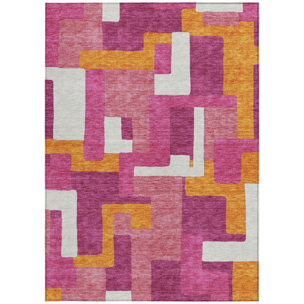 Homeroots 3' Stylish Geometric Washable Area Rug For Indoor And Outdoor Use - Durable & Versatile Design Pink Polyester 613228