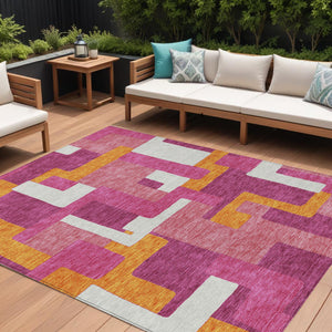 Homeroots 3' Stylish Geometric Washable Area Rug For Indoor And Outdoor Use - Durable & Versatile Design Pink Polyester 613228