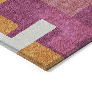Homeroots 3' Stylish Geometric Washable Area Rug For Indoor And Outdoor Use - Durable & Versatile Design Pink Polyester 613228