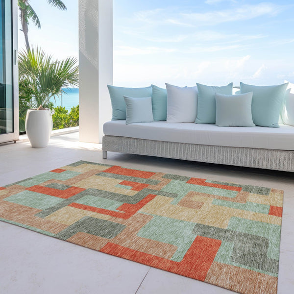 Homeroots 3' Stylish Geometric Washable Area Rug For Indoor And Outdoor Use - Durable & Versatile Design Sage Polyester 613229