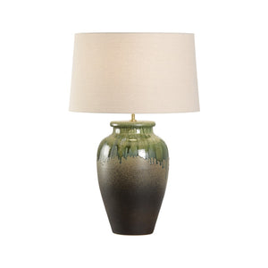 Wildwood Yamato Hand‑Turned Ceramic Table Lamp With Shiga Soil Glaze, Linen Shade And Cloth Cord — Artisanal Ambient Lightululo 29h x 10.5w x 10.5d 61323-2