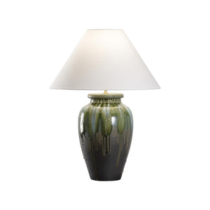 Wildwood Yamato Hand-Turned Table Lamp Tall — Shiga Kiln Ceramic Glaze, Linen Shade, Cloth Cord, 29" H 61323