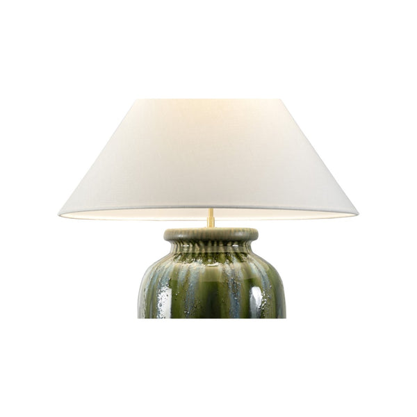 Wildwood Yamato Hand-Turned Table Lamp Tall — Shiga Kiln Ceramic Glaze, Linen Shade, Cloth Cord, 29" H 61323
