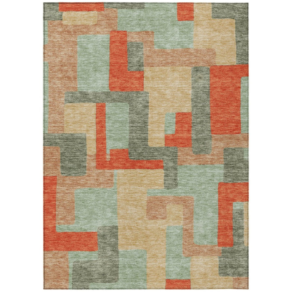 HomeRoots 5' Stylish Sage Gray and Orange Geometric Area Rug for Indoor and Outdoor Spaces - Washable Design 5' X 8' 613230