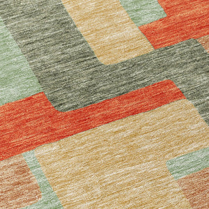 HomeRoots 5' Stylish Sage Gray and Orange Geometric Area Rug for Indoor and Outdoor Spaces - Washable Design 8' Round 613231