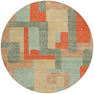HomeRoots 5' Stylish Sage Gray and Orange Geometric Area Rug for Indoor and Outdoor Spaces - Washable Design 8' Round 613231