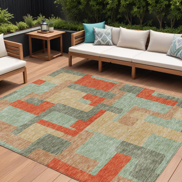 Homeroots 3' Stylish Geometric Washable Area Rug For Indoor And Outdoor Use - Durable & Versatile Design Sage Polyester 613233