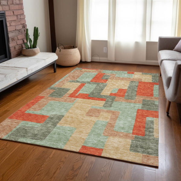 Homeroots 3' Stylish Geometric Washable Area Rug For Indoor And Outdoor Use - Durable & Versatile Design Sage Polyester 613233