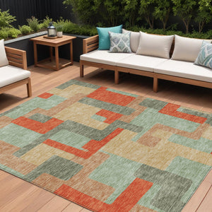 Homeroots 3' Stylish Geometric Washable Area Rug For Indoor And Outdoor Use - Durable & Versatile Design Sage Polyester 613234