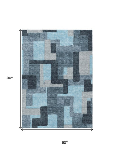 Homeroots 3' Stylish Geometric Washable Area Rug For Indoor And Outdoor Use - Durable & Versatile Design Sky Blue Polyester 613236