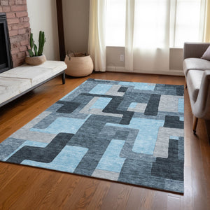 Homeroots 3' Stylish Geometric Washable Area Rug For Indoor And Outdoor Use - Durable & Versatile Design Sky Blue Polyester 613236