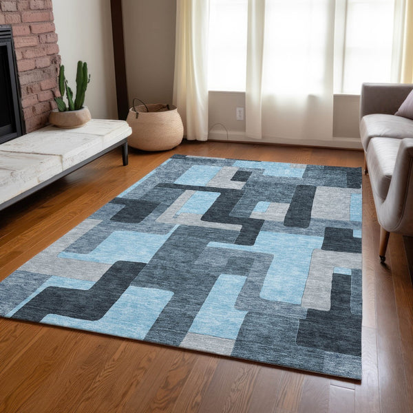 Homeroots 3' Stylish Geometric Washable Area Rug For Indoor And Outdoor Use - Durable & Versatile Design Sky Blue Polyester 613236