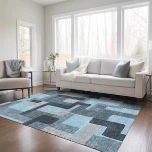Homeroots 3' Stylish Geometric Washable Area Rug For Indoor And Outdoor Use - Durable & Versatile Design Sky Blue Polyester 613236