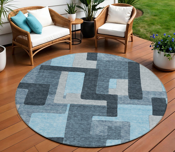 Homeroots 3' Stylish Geometric Washable Area Rug For Indoor And Outdoor Use - Durable & Versatile Design Sky Blue Polyester 613237