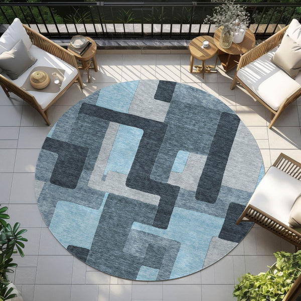Homeroots 3' Stylish Geometric Washable Area Rug For Indoor And Outdoor Use - Durable & Versatile Design Sky Blue Polyester 613237