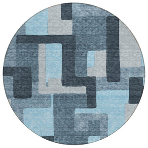 HomeRoots 5' Stylish Sky Blue Geometric Area Rug for Indoor and Outdoor Use - Durable, Washable, Modern Design 8' Round 613237