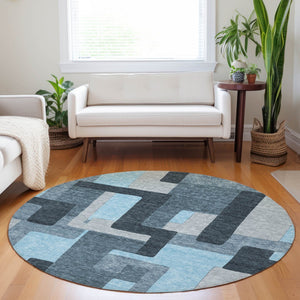 Homeroots 3' Stylish Geometric Washable Area Rug For Indoor And Outdoor Use - Durable & Versatile Design Sky Blue Polyester 613237