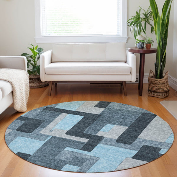 Homeroots 3' Stylish Geometric Washable Area Rug For Indoor And Outdoor Use - Durable & Versatile Design Sky Blue Polyester 613237