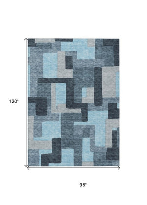 Homeroots 3' Stylish Geometric Washable Area Rug For Indoor And Outdoor Use - Durable & Versatile Design Sky Blue Polyester 613238