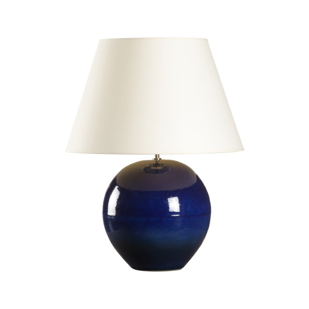Wildwood Blue Shiga Indigo Table Lamp — Hand-Turned Ceramic Sphere, Rich Glaze, 25" Height, Sculptural Accent Light 61324